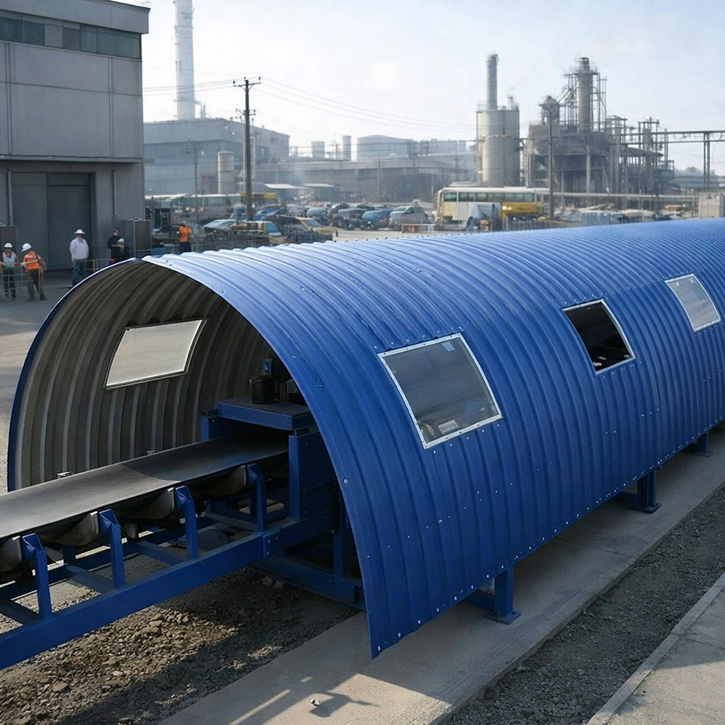 Монтаж укрытия конвейера на промышленном объекте